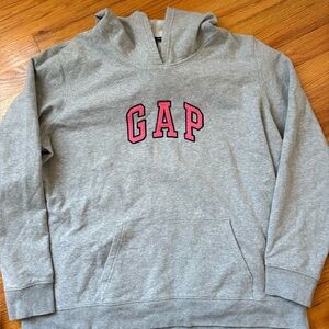 Vintage Gray Gap Hoodie With Pink Lettering With Blue Embroidery Women’s Size XL